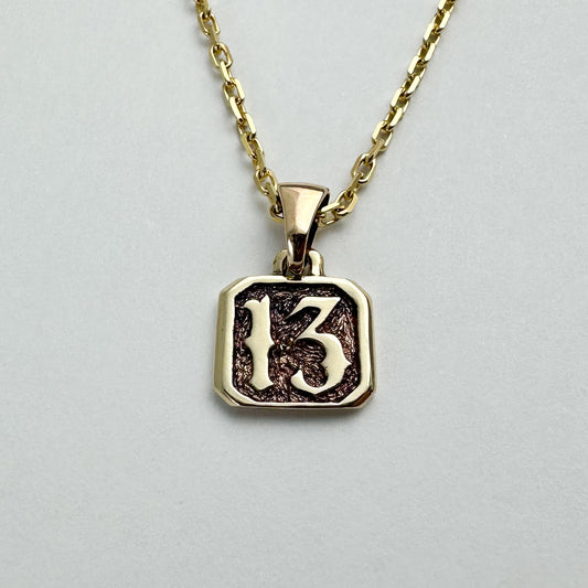 13 Pendant - Solid 9ct. Gold